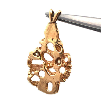 14K Yellow Gold Diamond Open Work Nugget Style Pendant