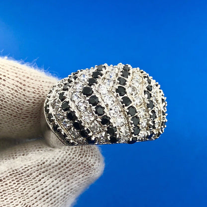 Stunning Sterling Silver 925 Black and White Cubic Zirconia Dome Ring Size 10.75