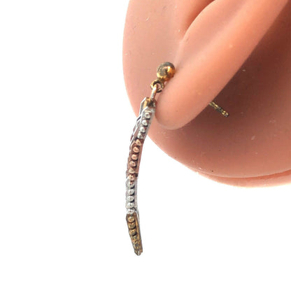 Vintage 925 Sterling Silver Rose Yellow Gold Vermeil Chevron Dangle Earrings