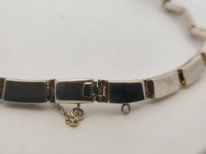 Navajo Calvin Begay Sterling Silver Black Onyx White Agate Cabochon Necklace