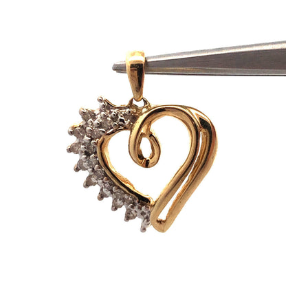 10K Yellow Gold Diamond Heart Anniversary Promise Sweetheart Drop Pendant