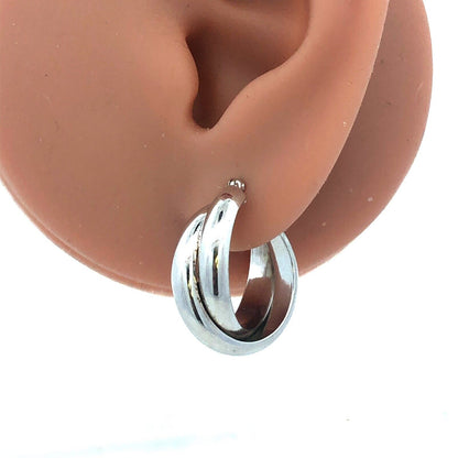 Designer 925 Sterling Silver Round Textured Double Twist Hoop Earrings