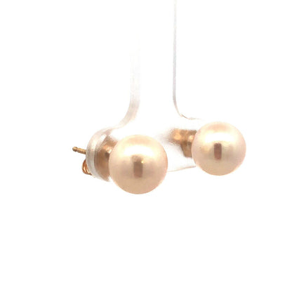 Designer 14K Yellow Gold Round Pearl Solitaire 8.5mm Stud Earrings