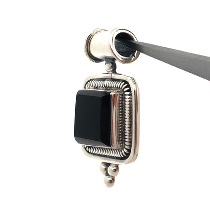 Taxco Mexico 950 Silver TN-30 Square Black Onyx Statement Pendant
