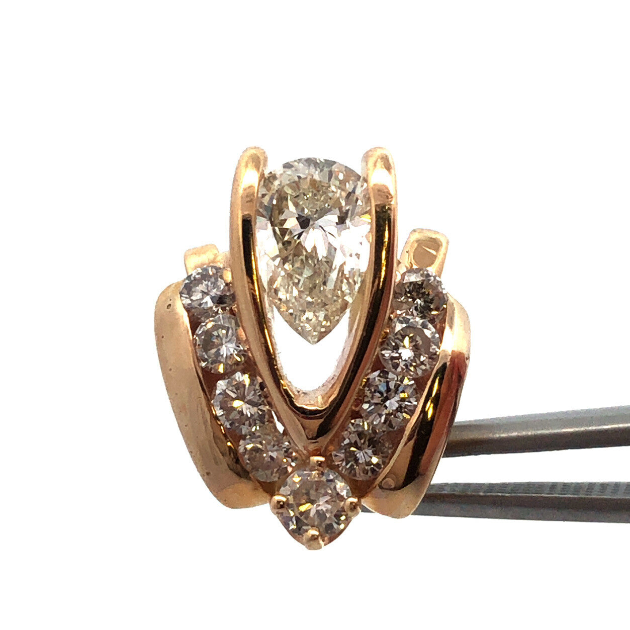 Designer 14K Yellow Gold Pear Diamond Round Diamond Accented Statement Pendant