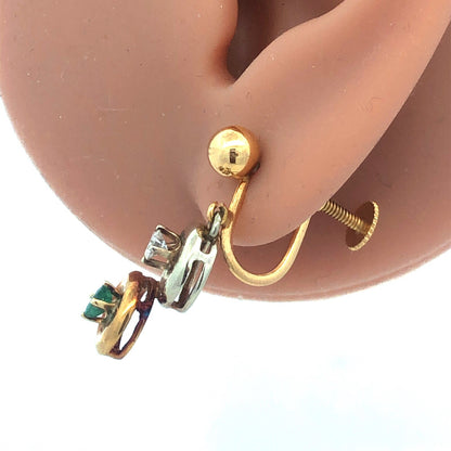 Naomi 14K White Yellow Rose Gold Diamond Emerald Drop Dangle Screw Back Earrings