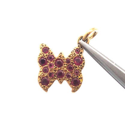 Designer 18k Yellow Gold Round Cut Ruby Insect Butterfly Dangle Charm Pendant