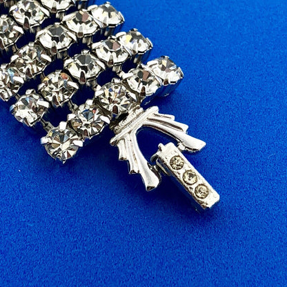 Vintage Haute Couture Silver Tone Rhinestone Five Row Statement Tennis Bracelet