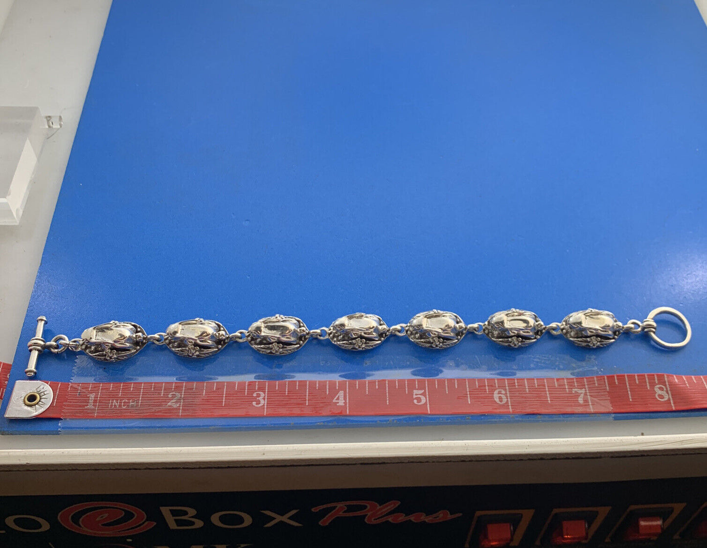 Vintage 925 Sterling Silver Rabbit In A Basket Peter Cottontail Toggle Bracelet