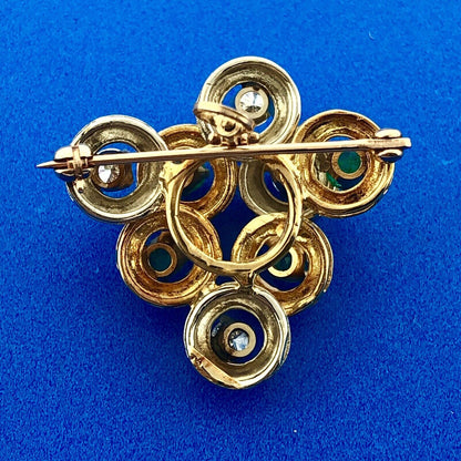 Art Deco 14K White Yellow Gold Diamond Emerald Grape Cluster Pin Brooch Pendant