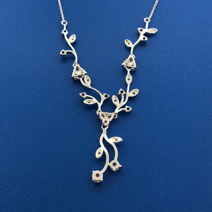 Exquisite Sterling Silver 925 Blue Pink White CZ Floral Scroll Drop Necklace