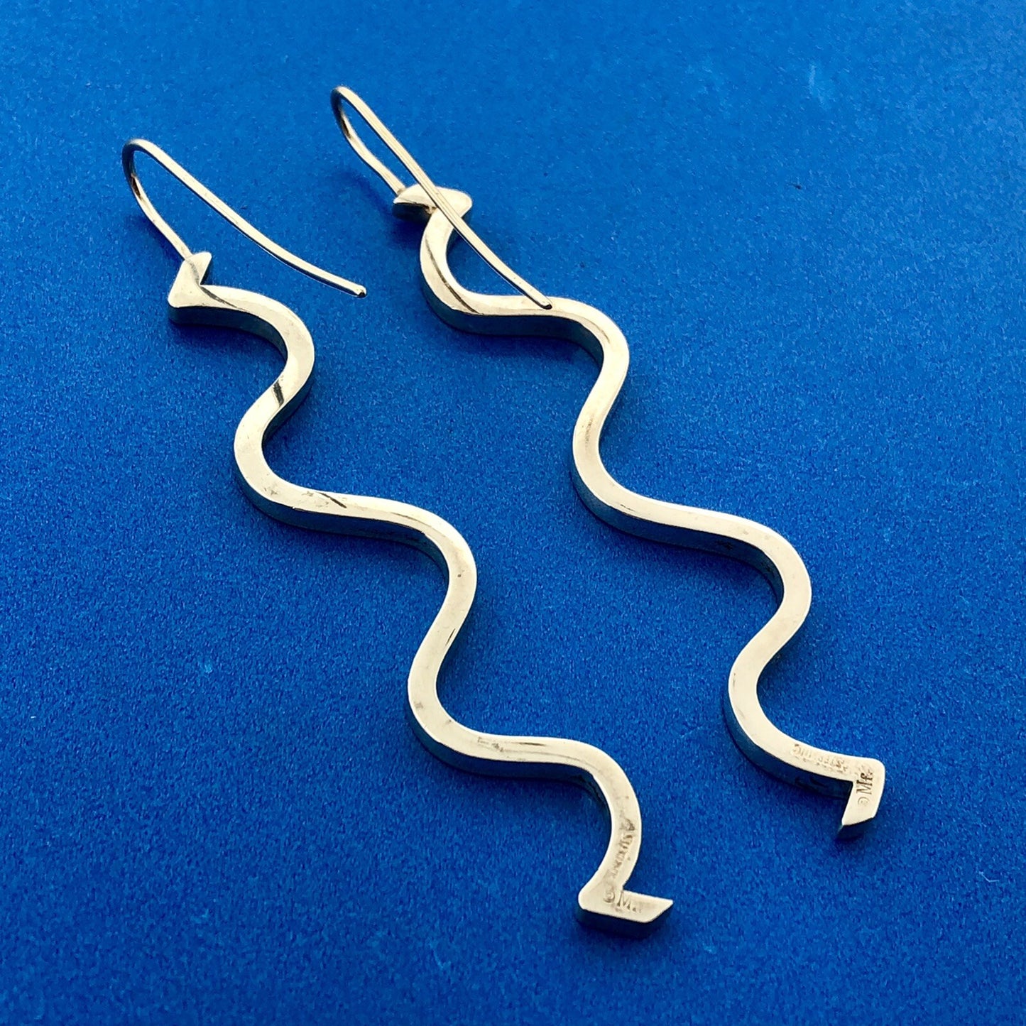 Designer Mignon Faget Sterling Silver 925 Wavy Line Ironworks Hook Earrings