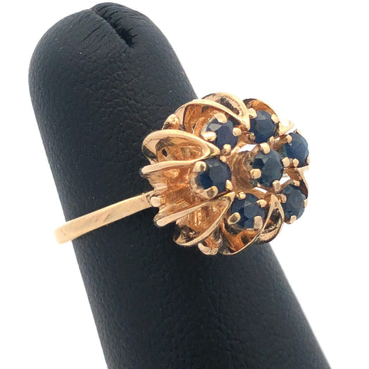 Vintage 14K Yellow Gold Sapphire Buttercup Flower Cluster Cocktail Ring