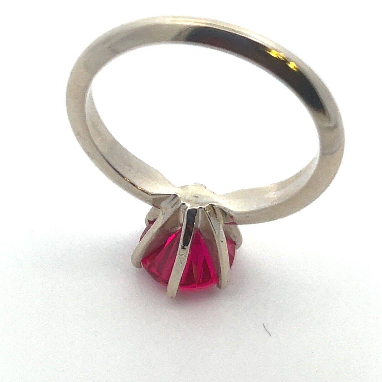 Designer 14K White Gold Ruby Solitaire Statement Cocktail Engagement Ring