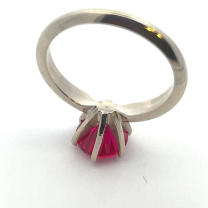 Designer 14K White Gold Ruby Solitaire Statement Cocktail Engagement Ring