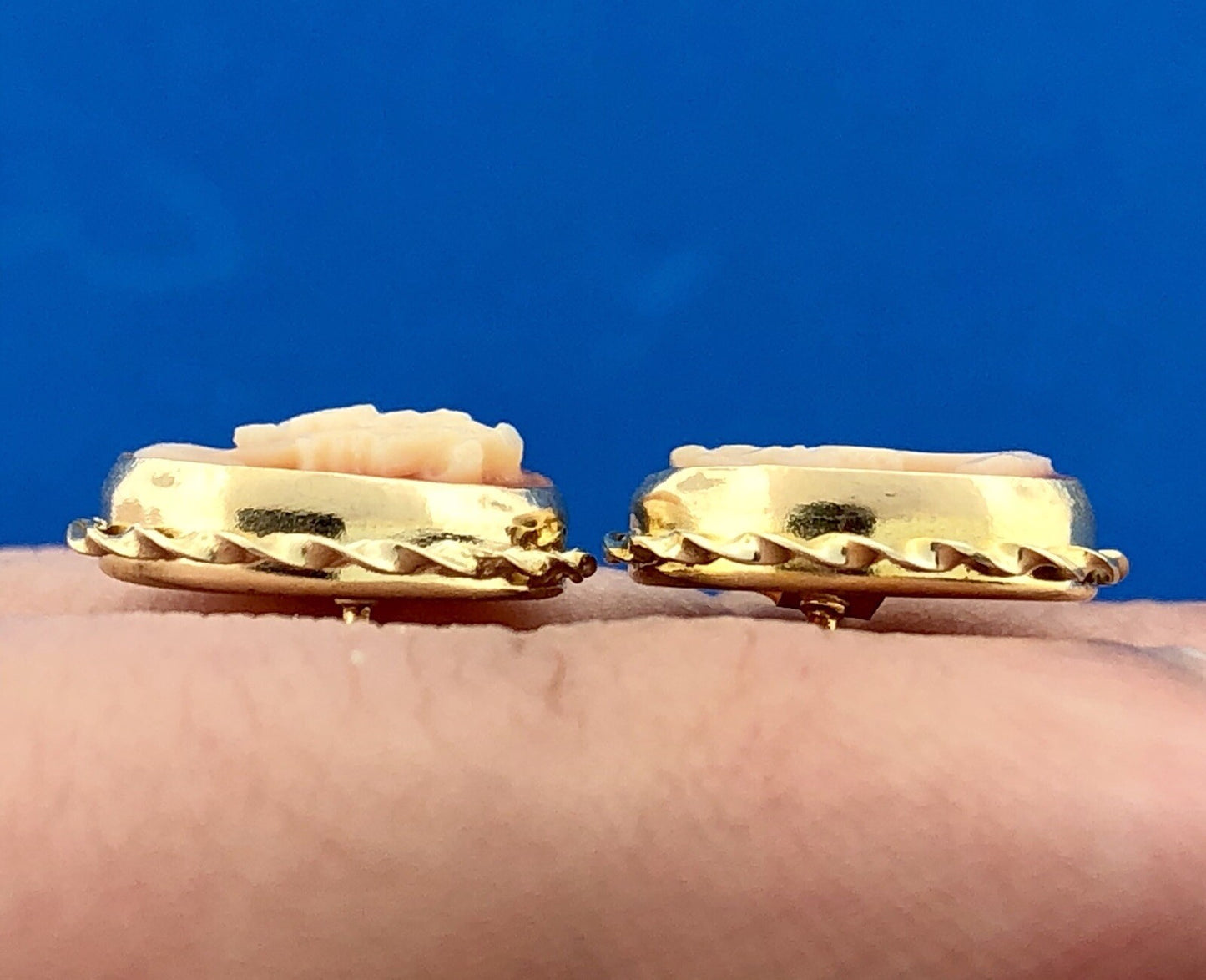 Classic Victorian 14K Yellow Gold Carved Cameo Statement Stud Earrings