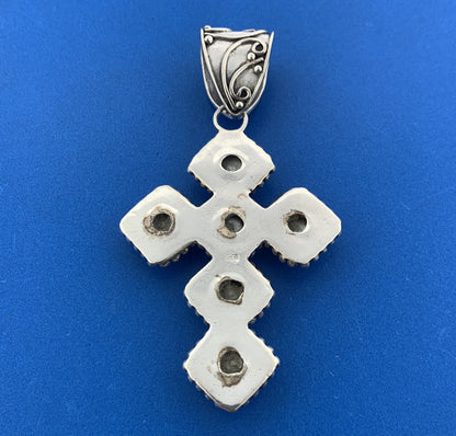 Stunning Sterling Silver 925 White Mabe Pearl Religious Cross Dangle Pendant