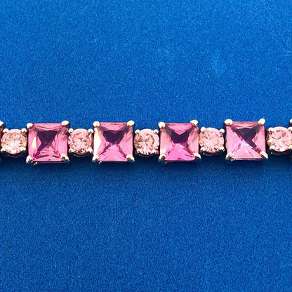 Sparkling FAS 925 Sterling Silver Pink Sapphire Round Pink CZ Tennis Bracelet