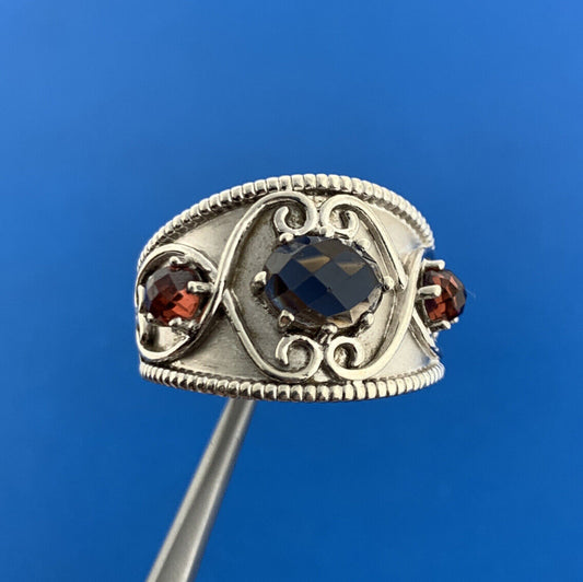 Gabriel & Co 925 Sterling Silver Twisted Oval Smoky Quartz Garnet Statement Ring