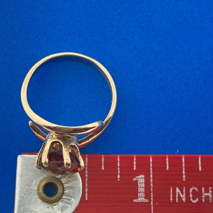 Modernist 10K Yellow Gold Orange Tourmaline Solitaire Statement Cocktail Ring