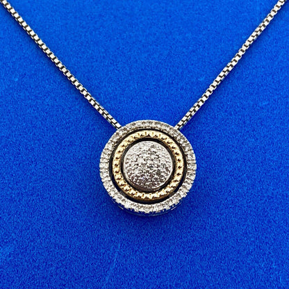 Designer AJ Sterling Silver 14K Yellow Gold Diamond Halo Infinity Necklace