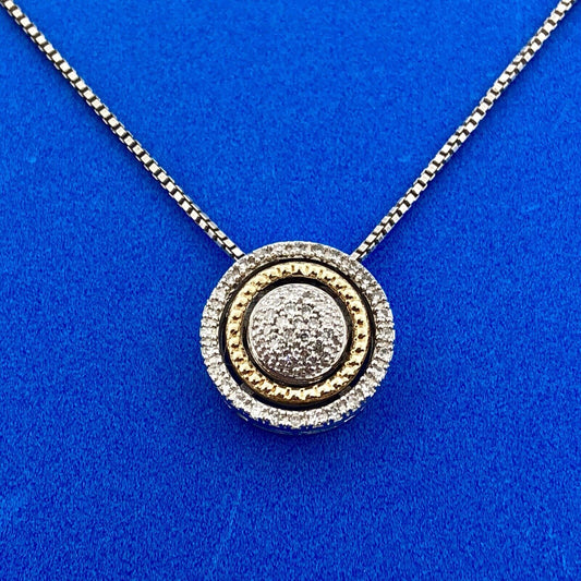 Designer AJ Sterling Silver 14K Yellow Gold Diamond Halo Infinity Necklace
