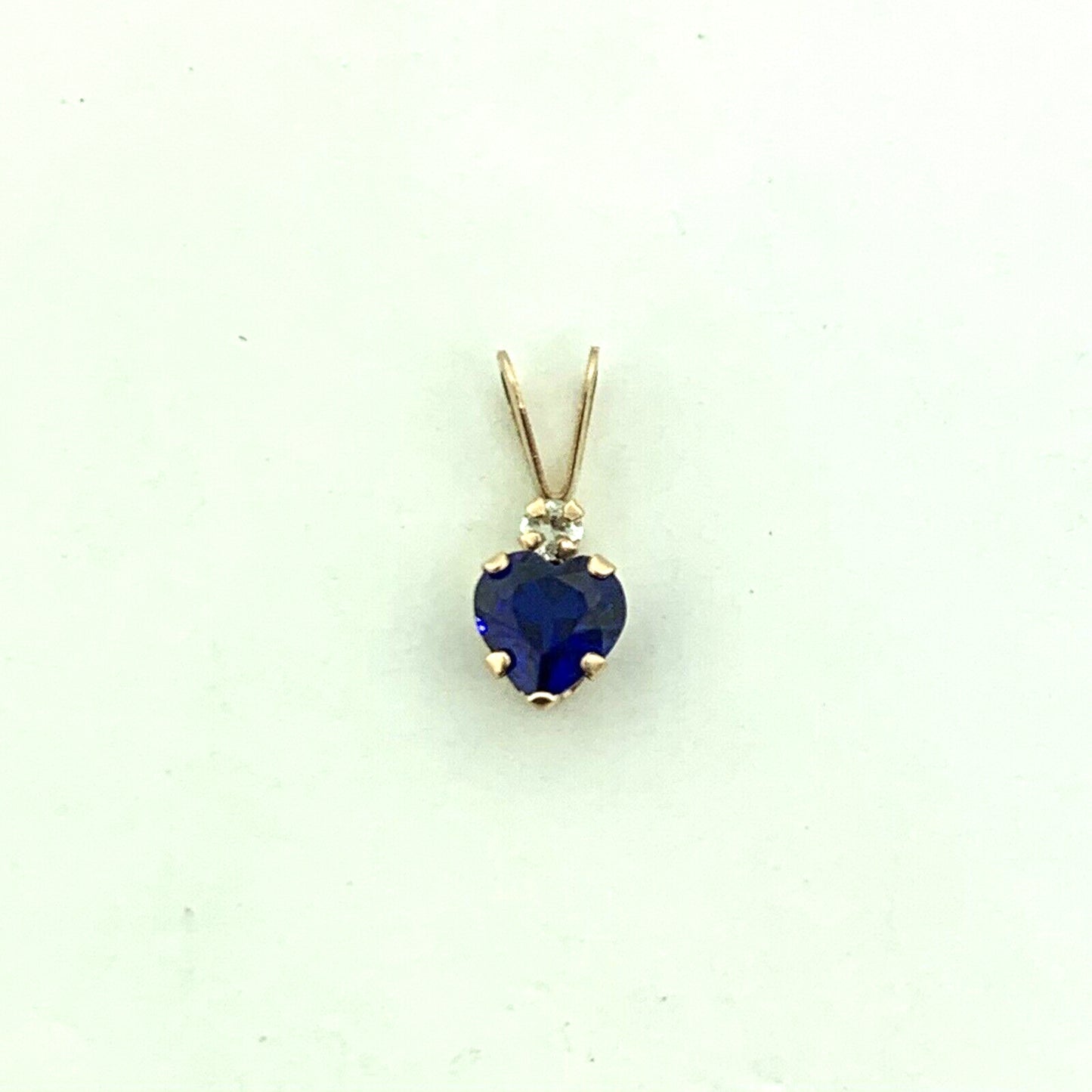 Designer 10K Yellow Gold Heart Shaped Blue Spinel White Cubic Zirconia Pendant