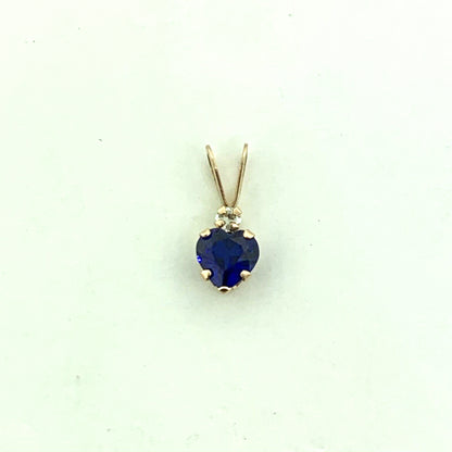 Designer 10K Yellow Gold Heart Shaped Blue Spinel White Cubic Zirconia Pendant