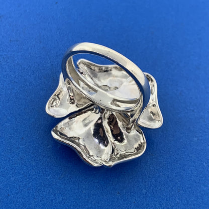 Designer China Sterling Silver 10K Gold Accent Flower Hibiscus Plumeria Ring