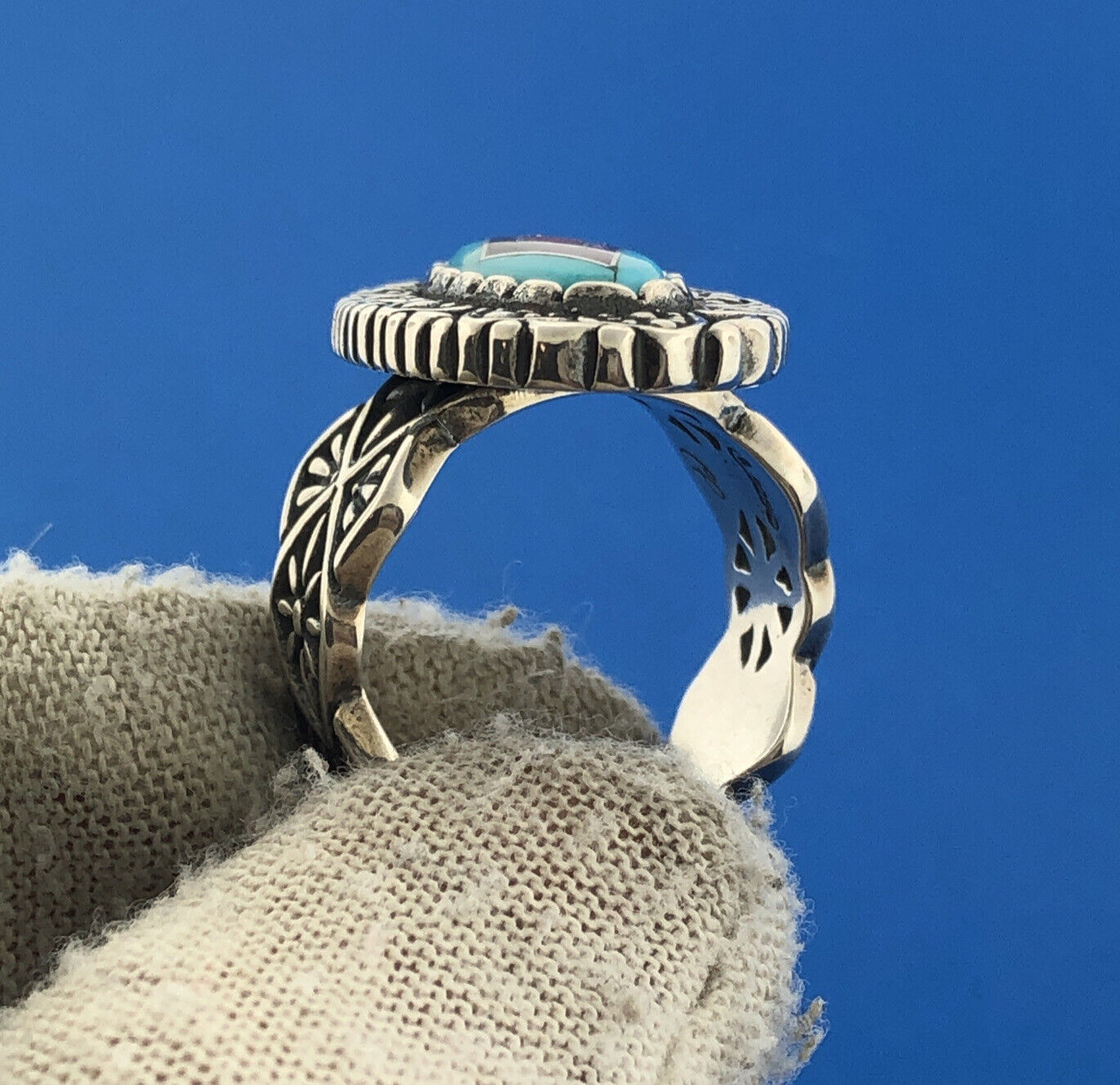 Carolyn Pollack Sterling Silver 925 Turquoise Amethyst Coral Finger Ring Size 7