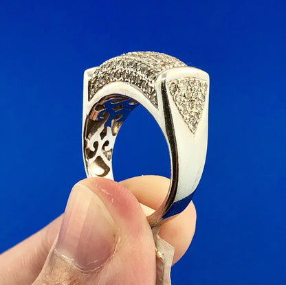 Gorgeous 14k White Gold Round Cut Diamond Unisex Pave Ring Size 7