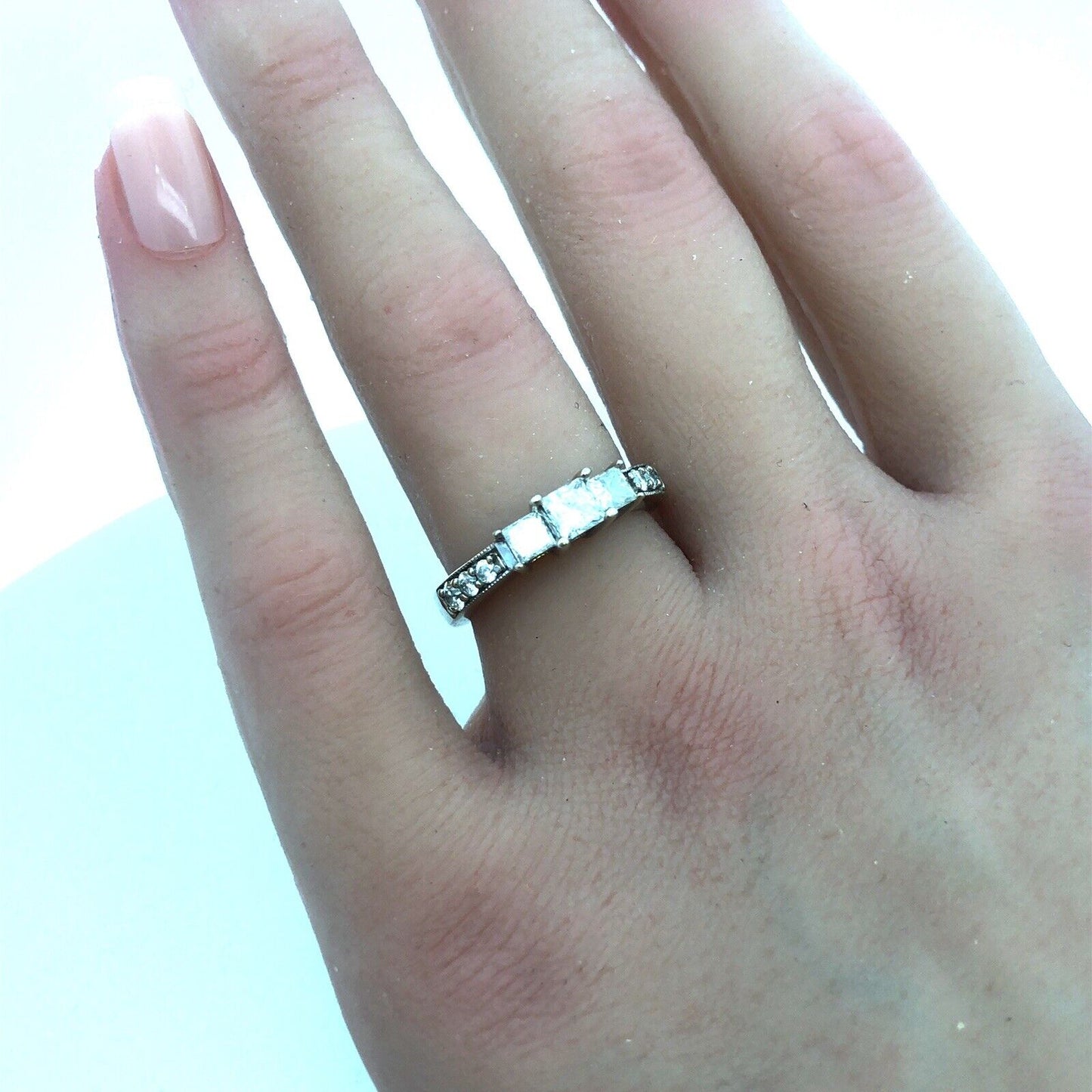 Gorgeous 14k White Gold IKS Triple Princess Diamond Engagement Ring Size 6.25