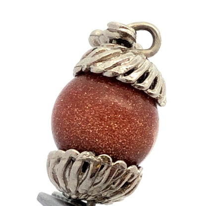 Vintage Silver Tone Orange Goldstone Glitter Beaded Hook Dangle Earrings