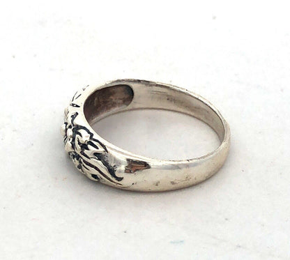 Designer 925 Sterling Silver Textured Flower Floral Stackable Band Ring