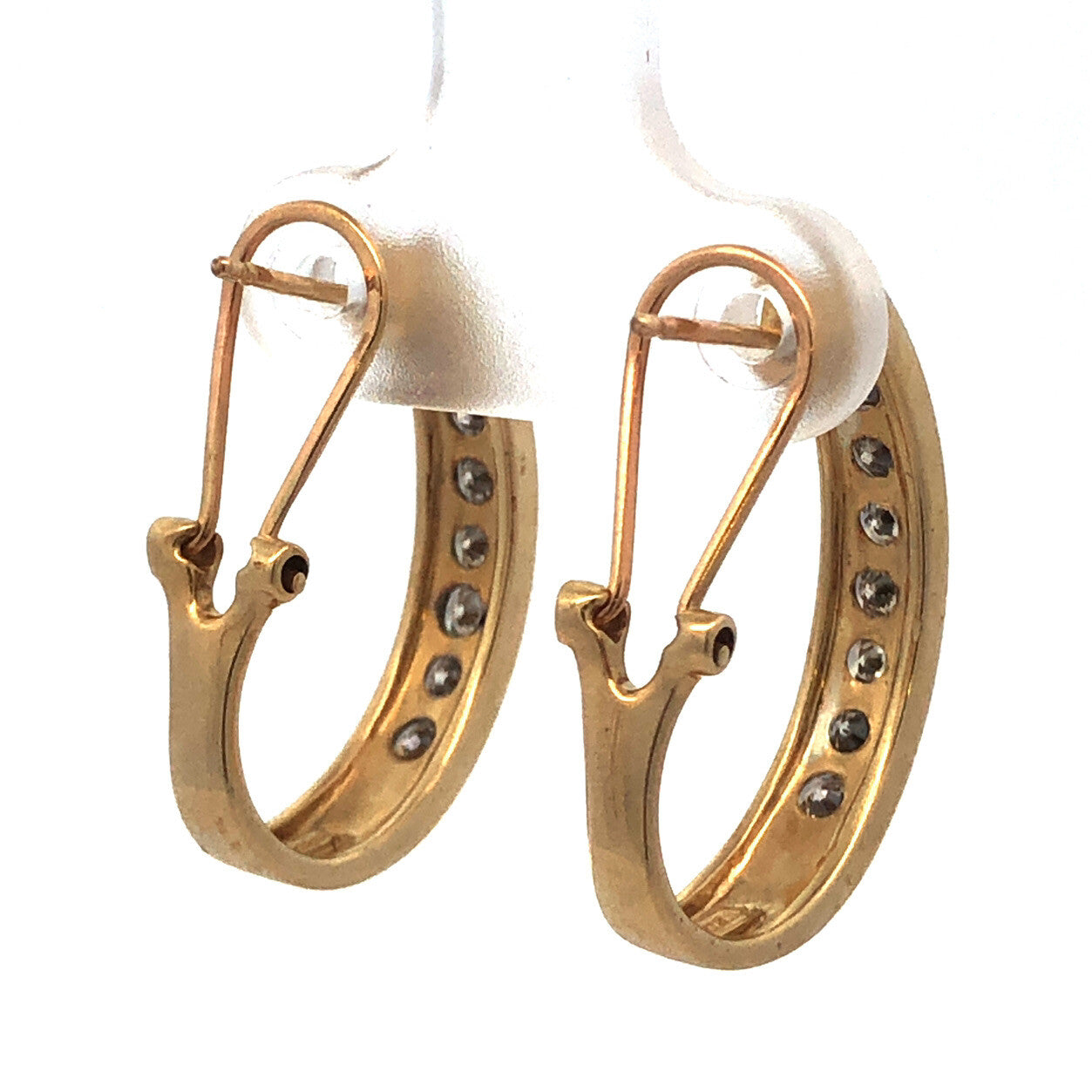 Stunning 10K Yellow Gold Diamond Elongated Bridal Wedding Hoop Earrings
