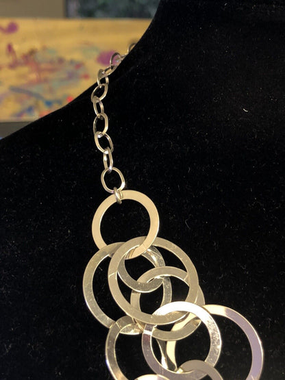 Karizia SPA KA1722 Italy Sterling Silver Round Layered Modernist Chain Necklace