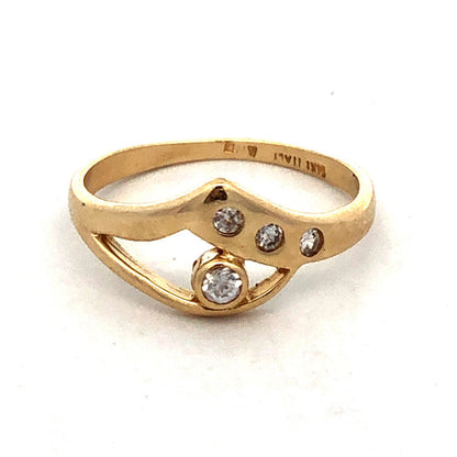 14K Yellow Gold Designer AND Italy Round Cubic Zirconia Modernist V Band Ring