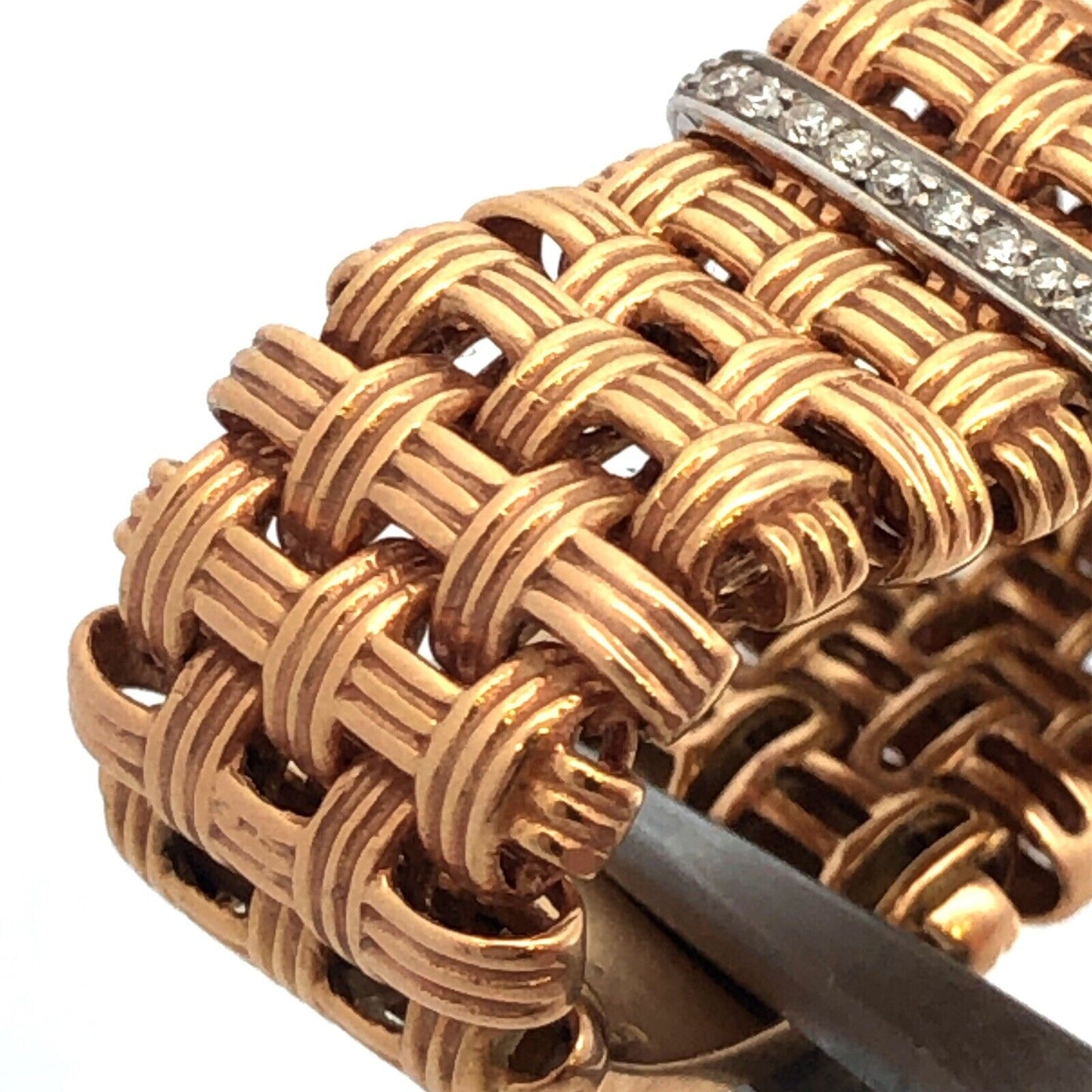 Roberto Coin 18K Yellow White Gold Appassionata Diamond Woven Band Ring