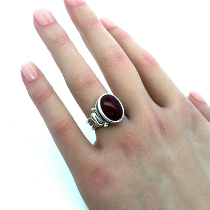 Designer BA 925 Sterling Silver Oval Red Carnelian Textured Statement Ring