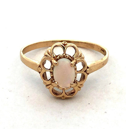 Estate 10K Yellow Gold Oval White Opal October Birthstone Anniversary Ring