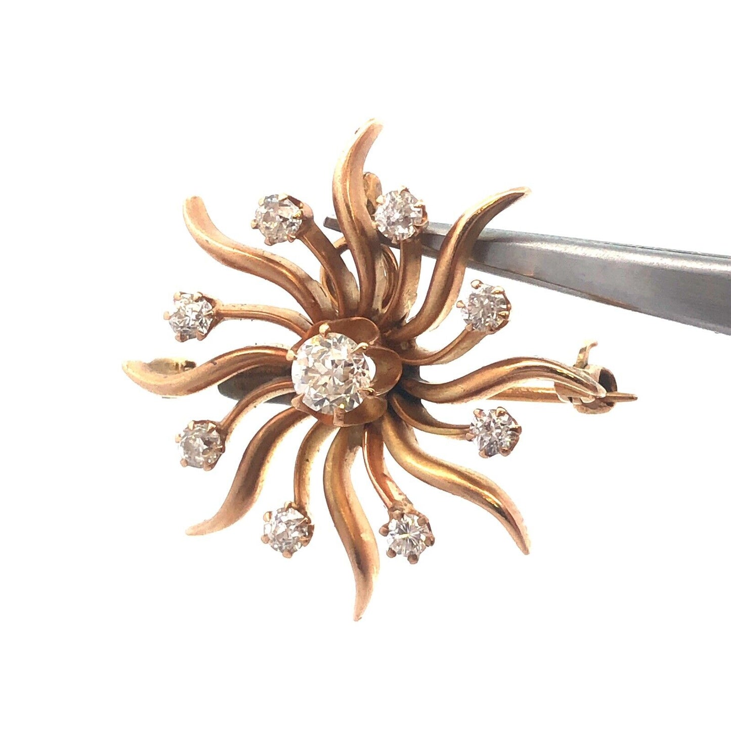 Designer Art Deco 14K Yellow Gold Diamond Pin Brooch Pendant