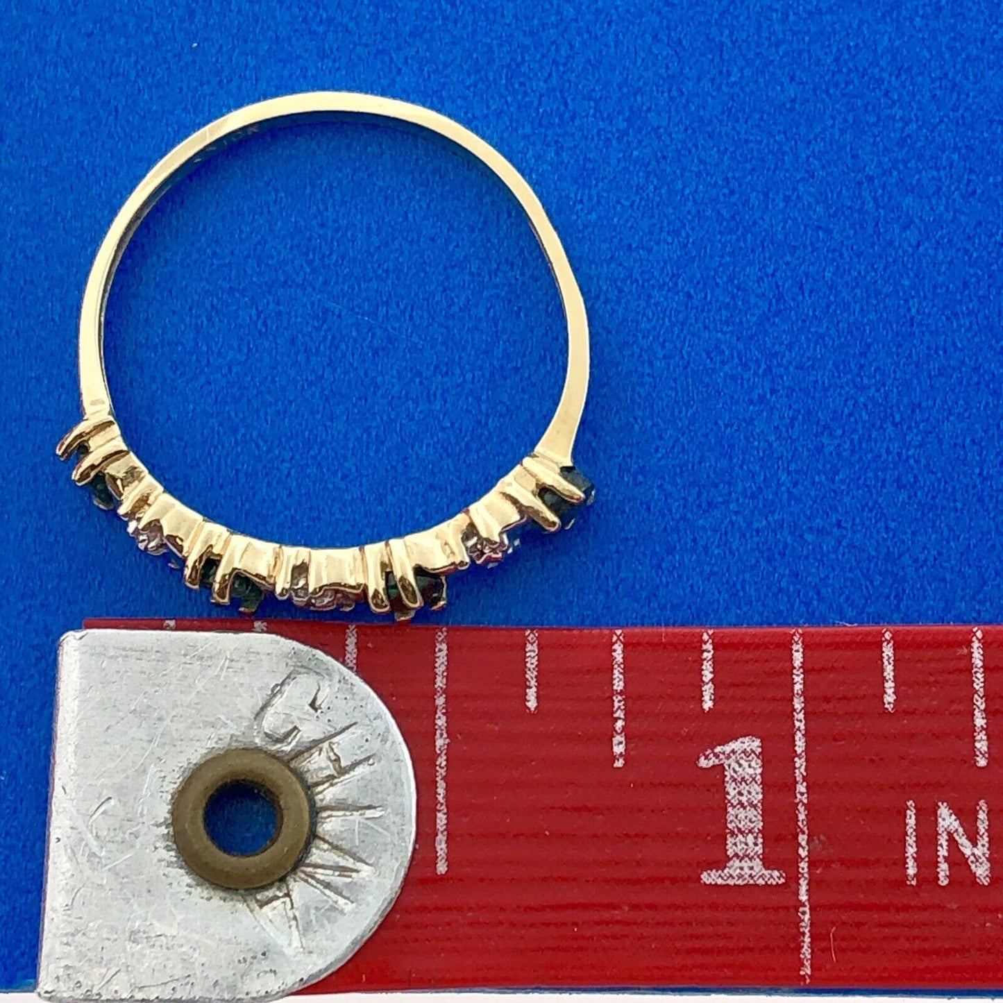 Retro 10K Yellow White Gold Emerald Diamond Stackable Anniversary Band Ring