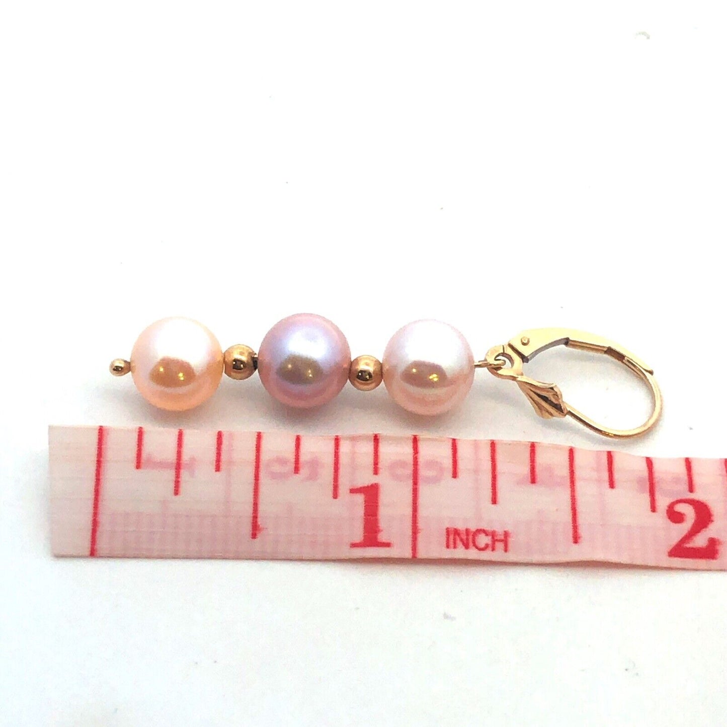Designer 14K Yellow Gold Round Pink Pearl Beaded Dangle Earrings