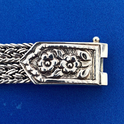 Great Designer Sterling Silver 925 Floral Scroll Wheat Mesh Concho Dome Bracelet