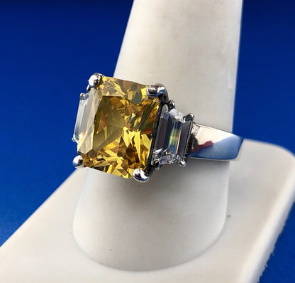 Dramatic Sterling Silver 925 Yellow White CZ Statement Fashion Cocktail Ring