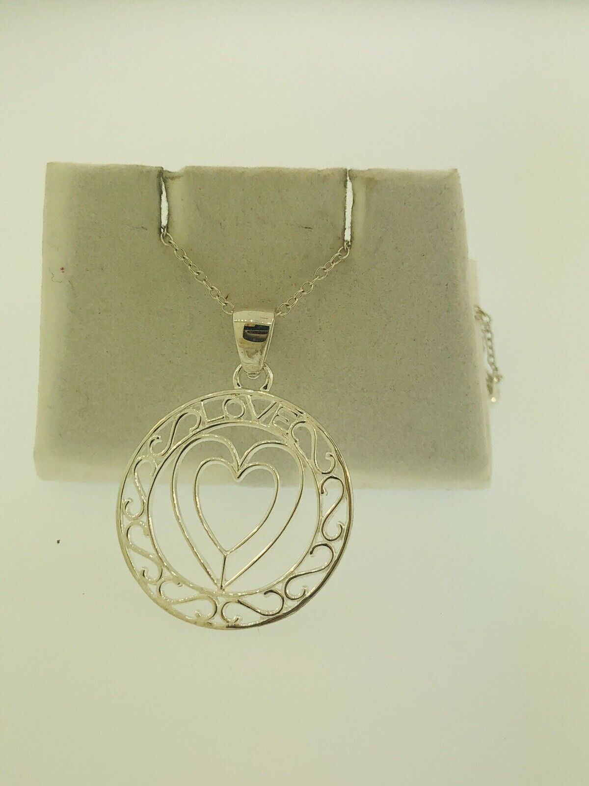 Sterling Silver 925 Heart Cutout Love Filigree Sweetheart Disc Pendant Necklace