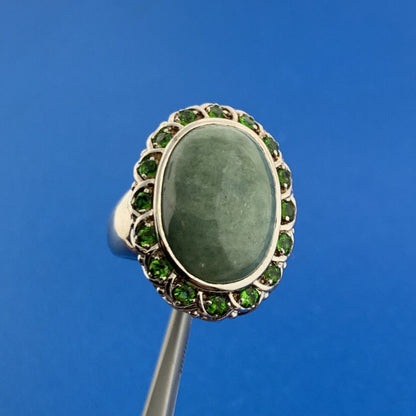 Designer Sterling Silver 925 Jade Green CZ Protection Harmony Statement Ring