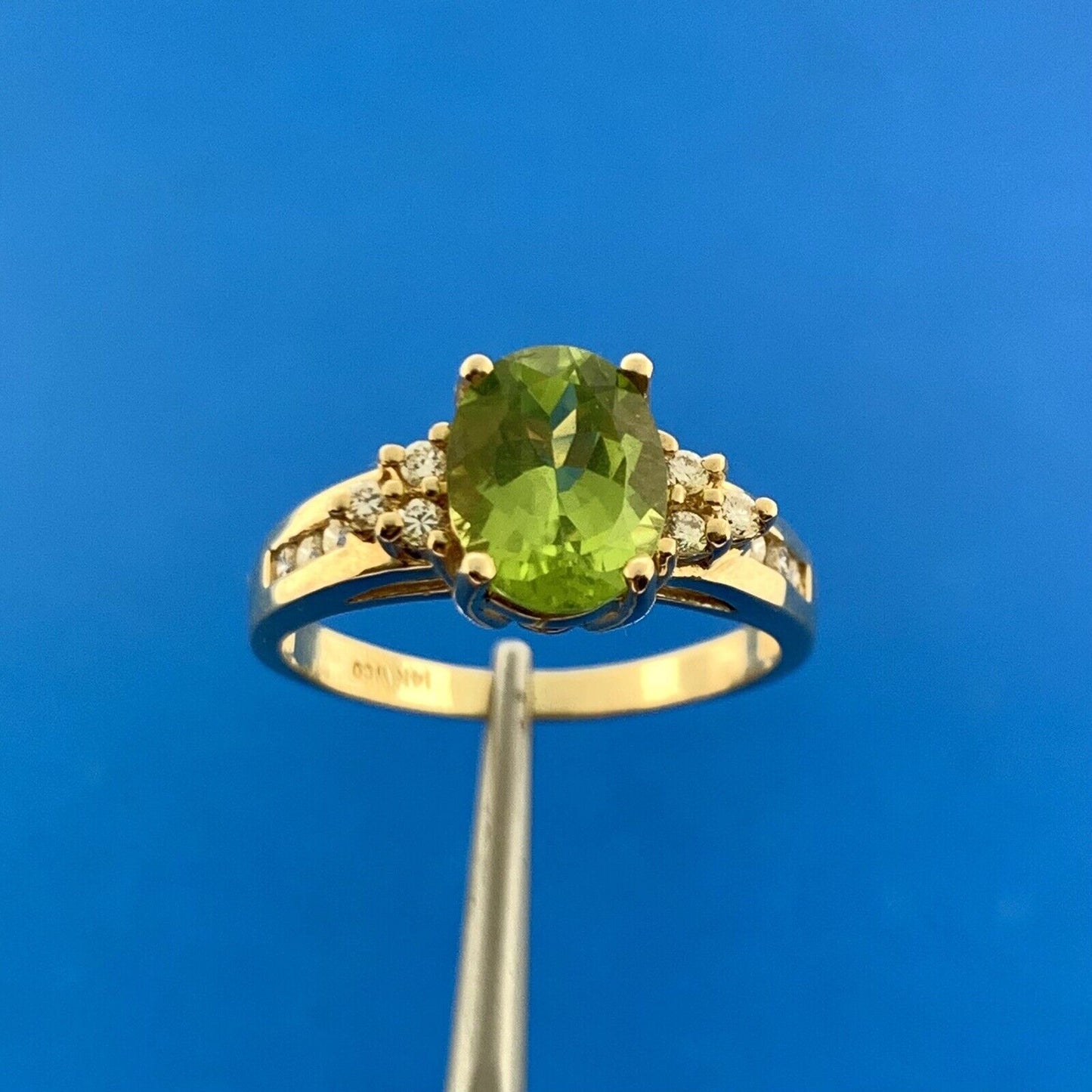 Designer 14K Yellow Gold Oval Peridot Diamond Accent August Anniversary Ring