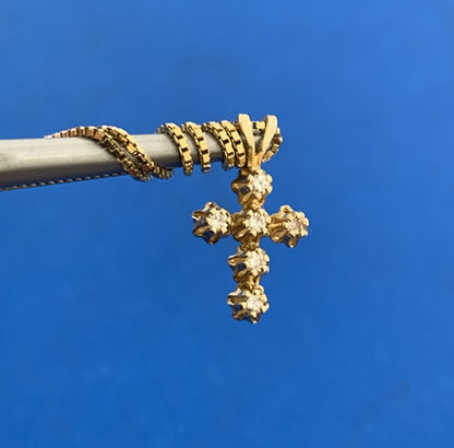 Designer 14K Yellow Gold Diamond Petite Cross Religious Communion Necklace