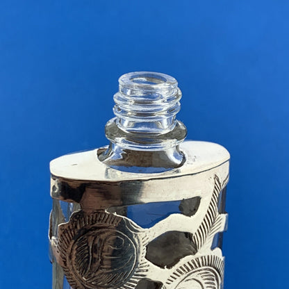 Vintage Taxco Mexico 925 Sterling Silver Overlay Perfume Scent Flask Bottle